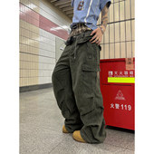 男女宽松拉链休闲直筒长裤 F383 裤 复古设计感多口袋褶皱工装 美式