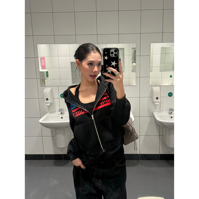 F383字母旗帜印花连帽卫衣