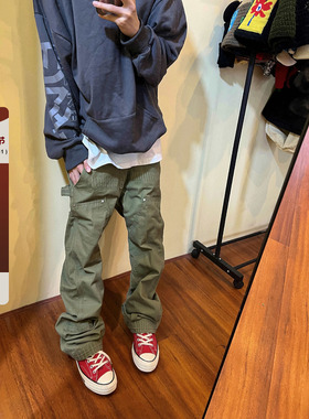 F383 2023AW国潮原创美式复古伐木工装裤直筒宽松秋冬牛仔裤男女