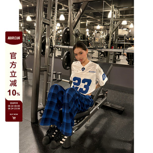 F383 美式复古数字刺绣贴标球衣短袖男女设计感宽松休闲百搭上衣