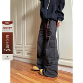 F383 宽松休闲百搭男女ins 长裤 2026复古美式 挂绳褶皱设计伞兵工装