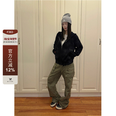 【F383】开衫连帽毛衣