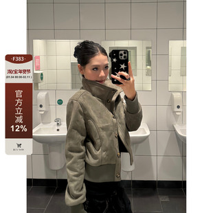 F383 美式复古短款立领修身百搭夹克女收腰显瘦设计感高领外套ins