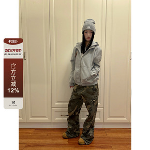 F383 2024美式复古刺绣连帽拉链卫衣开衫男女款宽松百搭休闲外套