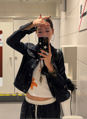 F383 2026美式复古解构质感牛仔外套宽松廓形修身显瘦工装夹克女