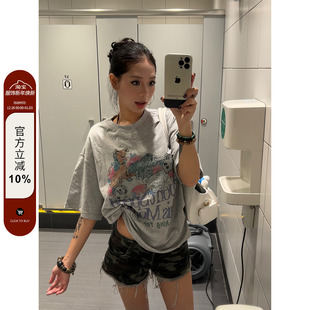 T恤宽松情侣上衣男女 复古卡通小狗印花设计圆领短袖 F383 2025美式