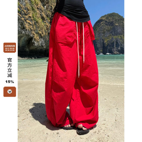 F383潮牌抽绳褶皱伞兵工装裤