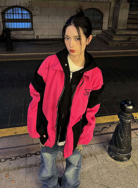 F383 2023AW国潮原创美式复古字母刺绣撞色牛仔夹克百搭外套男女