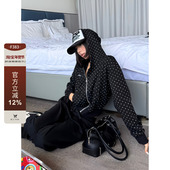 美式 复古波点满印连帽短款 卫衣辣妹休闲百搭开衫 F383 外套女秋款