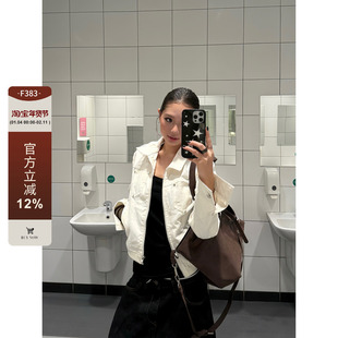 F383 美式复古铆钉短款夹克高级质感翻领外套女辣妹休闲百搭上衣