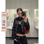 显瘦工装 复古解构质感牛仔外套立领宽松廓形修身 夹克女 美式 F383