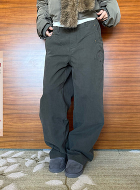 F383 美式复古水洗做旧直筒工装裤男女宽松休闲阔腿简约百搭长裤