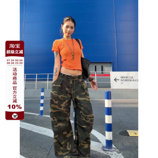 褲 F383 復古迷彩傘兵工裝 男女寬松闊腿嘻哈街舞休閑褲 美式 潮情侶
