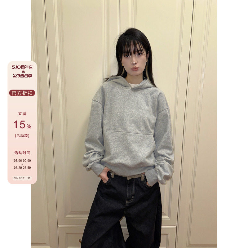F383 2026美式百搭简约cleanfit短款纯色连帽卫衣秋冬内搭男女ins