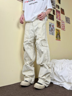 褶皱大口袋宽松直筒长裤 F383 休闲伞兵裤 工装 2024AW国潮原创美式