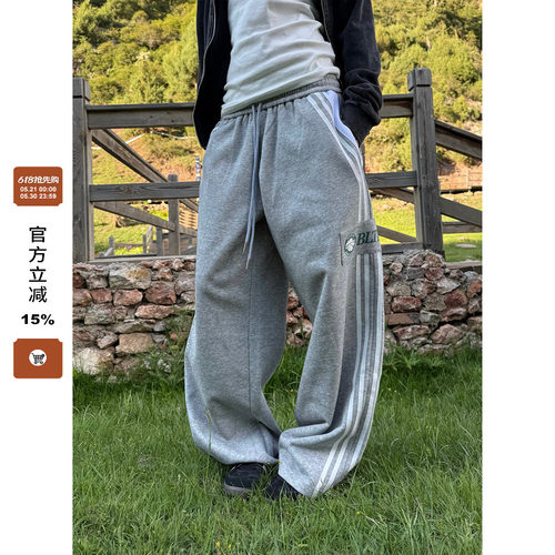 F383双腰头抽绳字母印花卫裤