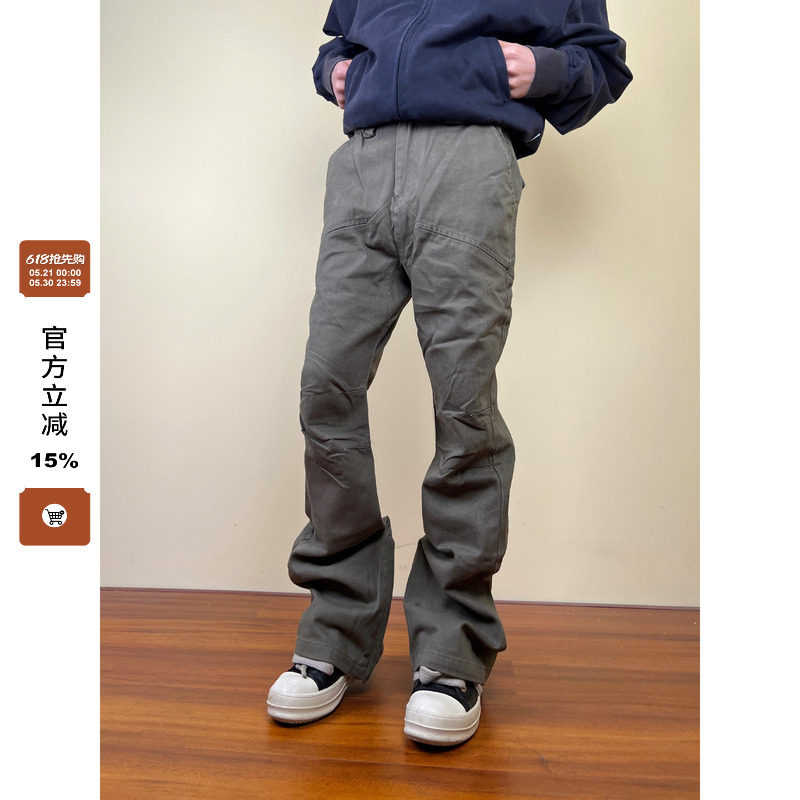 F383 2023秋国潮原创美式复古褶皱设计工装裤直筒微喇休闲裤男女