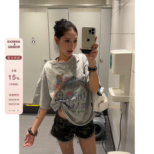 【F383】卡通小狗印花圆领短袖