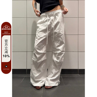 宽松阔腿百搭cleanfit长裤 复古休闲压褶抽绳设计伞兵裤 美式 F383