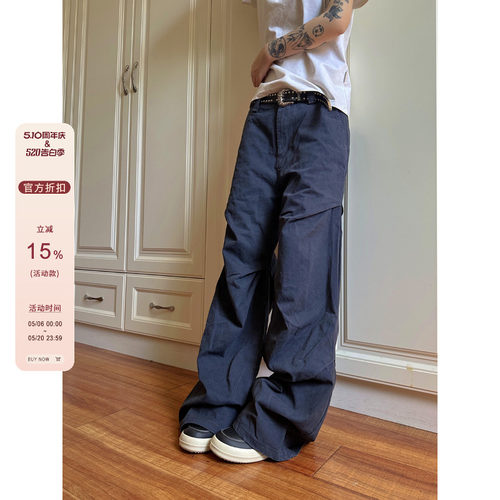 【F383】男女款褶皱工装裤