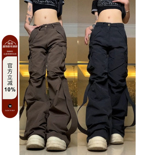 男女百搭裤 F383 薄款 简约褶皱口袋休闲长裤 ins 2022AW国潮原创美式