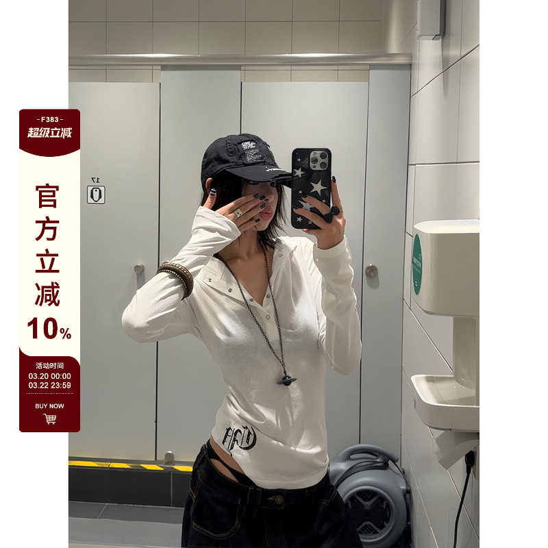 F383 美式朋克长袖连帽T恤哥特风防晒罩衫修身薄纱上衣女辣妹夏潮