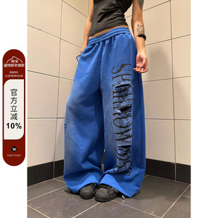 男女宽松休闲拖地长裤 复古字母印花设计破洞渐变阔腿裤 美式 F383