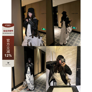 F383 美式复古酷飒风机车皮衣外套男女高级感翻领修身显瘦夹克ins