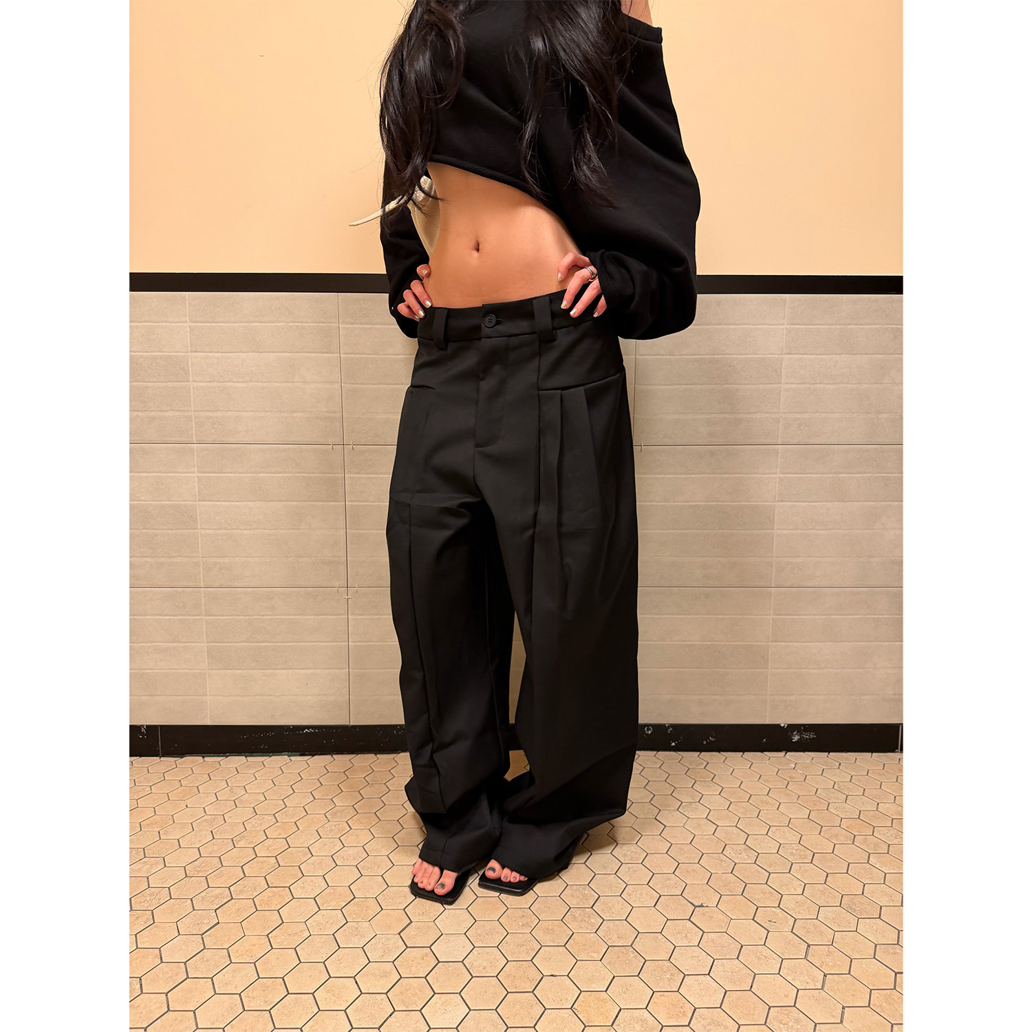 FFR 美式复古设计感压褶垂感阔腿西裤男女cleanfit百搭拖地长裤