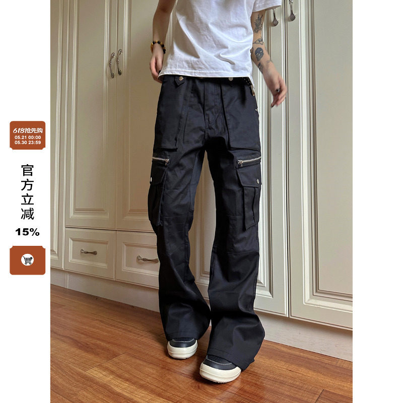 F383 2026美式复古机能长裤工装裤微喇休闲拼接多口袋裤子男女款