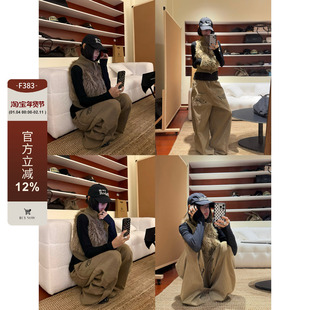 F383 美式复古辣妹立领羊羔毛无袖马甲女慵懒百搭叠穿保暖外套ins