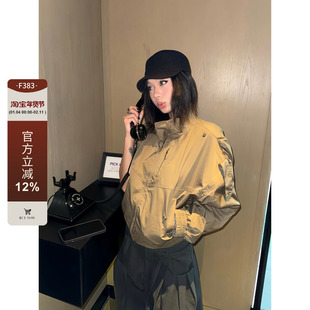 F383 美式复古酷飒风短款立领夹克外套女设计感高级感小众风衣ins