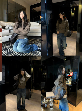 F383 美式复古可拆卸高领绞花蝙蝠袖毛衣女秋冬慵懒百搭显瘦上衣