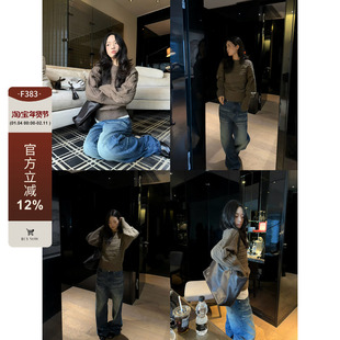 F383 美式复古可拆卸高领绞花蝙蝠袖毛衣女秋冬慵懒百搭显瘦上衣