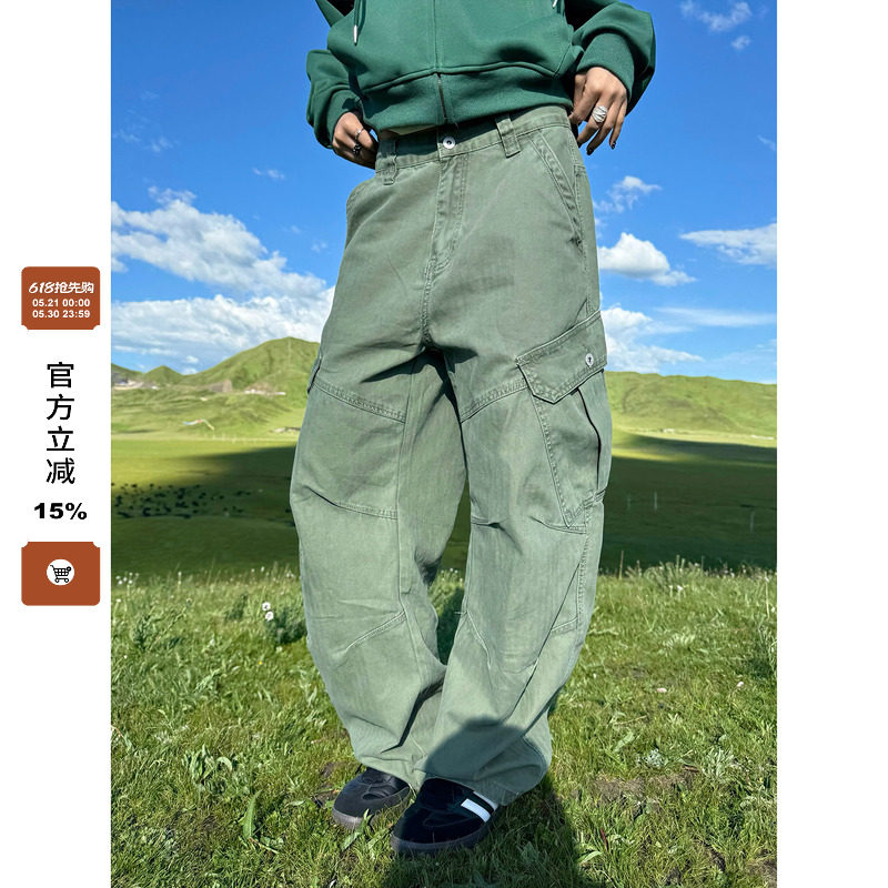 F383 美式复古解构设计感弯刀休闲裤男女宽松廓形多口袋工装裤潮