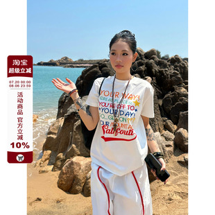 F383 T恤休闲百搭上衣男女ins 2025美式 复古字母印花正肩圆领短袖