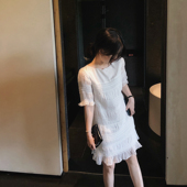 misslady法式 雪纺显瘦好仙褶皱荷叶白色连衣裙夏2020年新款 短裙