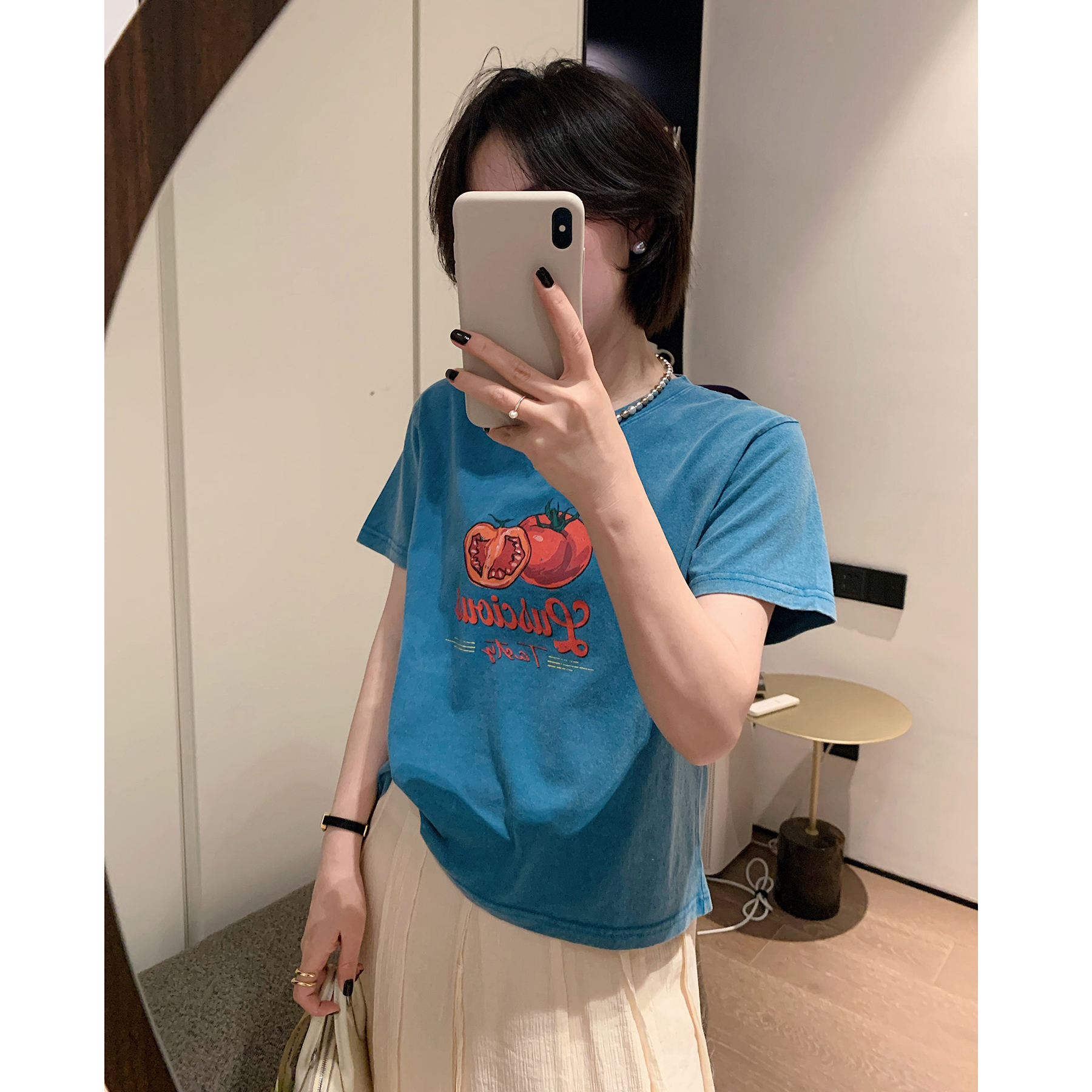 复古俏皮印花亮色短袖T恤