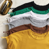 misslady自留韩国洋气复古做旧好穿显瘦蝙蝠袖 卷边T恤女短袖 2020