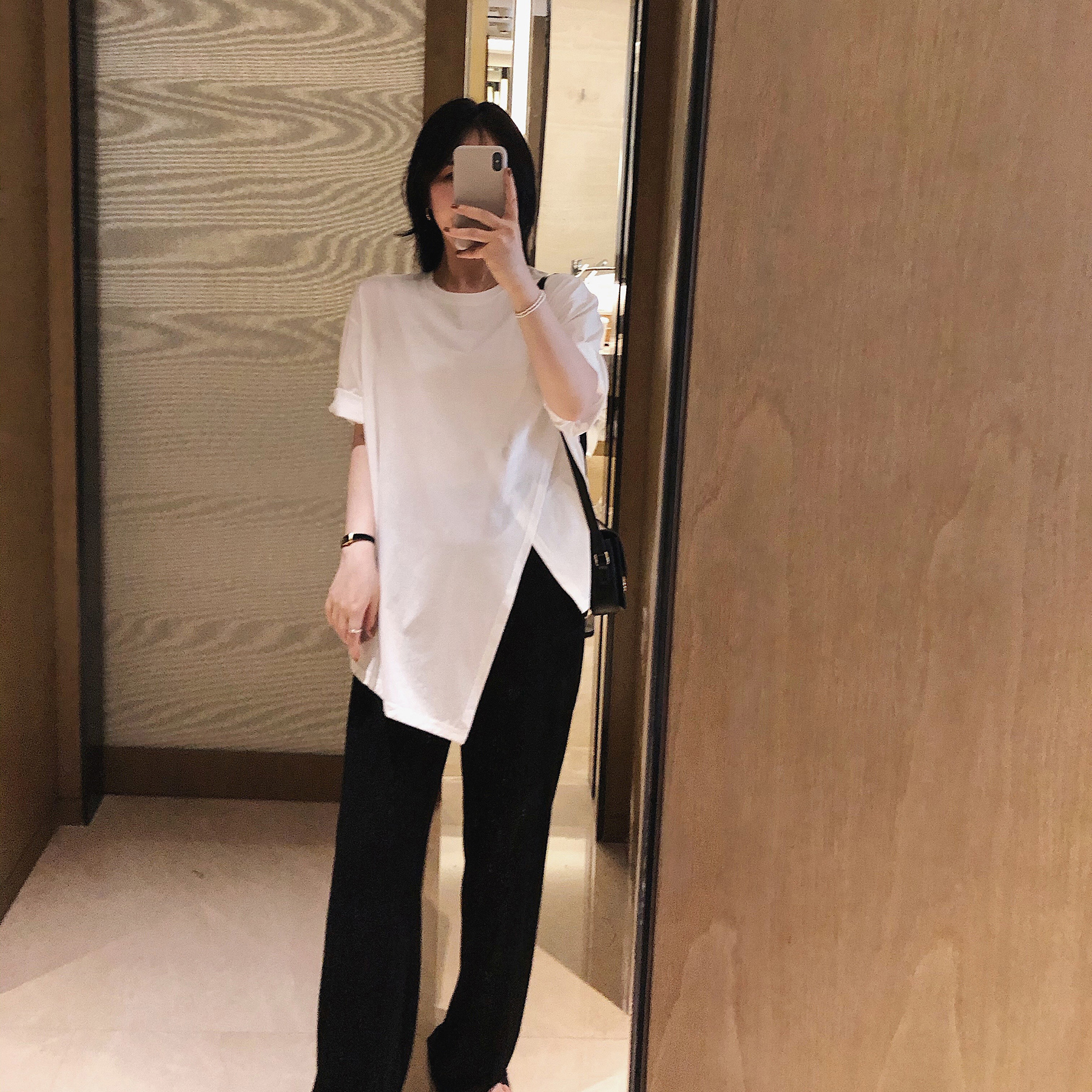 misslady韩国圆领法式纯色