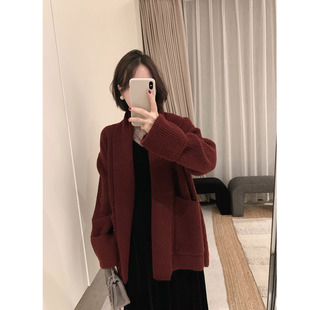 misslady气质款 加厚保暖 翻领毛衣开衫 针织外套宽松慵懒显瘦秋冬季