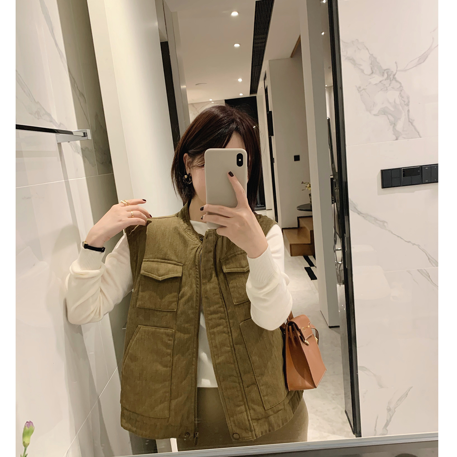 自留复古夹棉工装洋气牛仔马甲