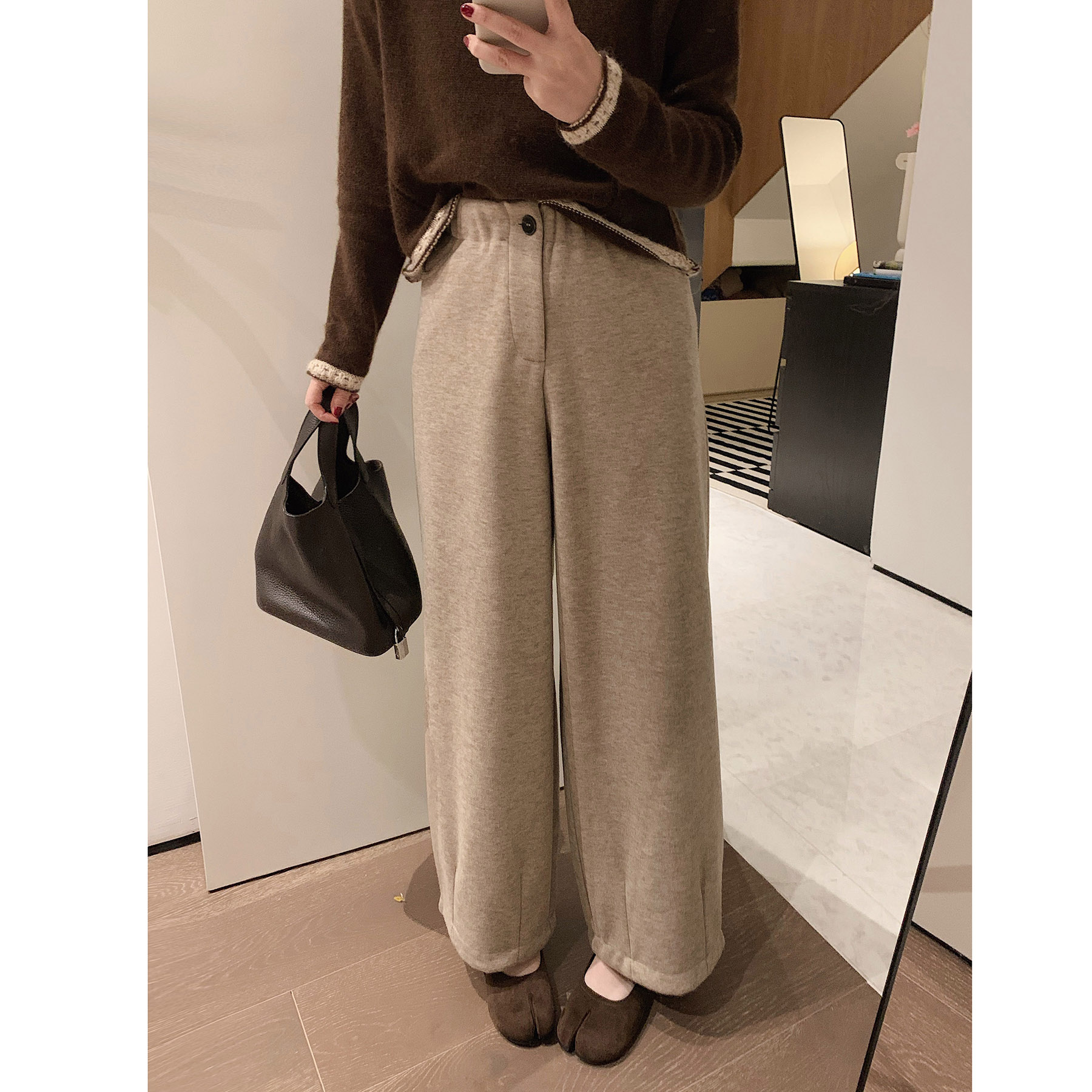 复古中高腰羊毛成分九分裤