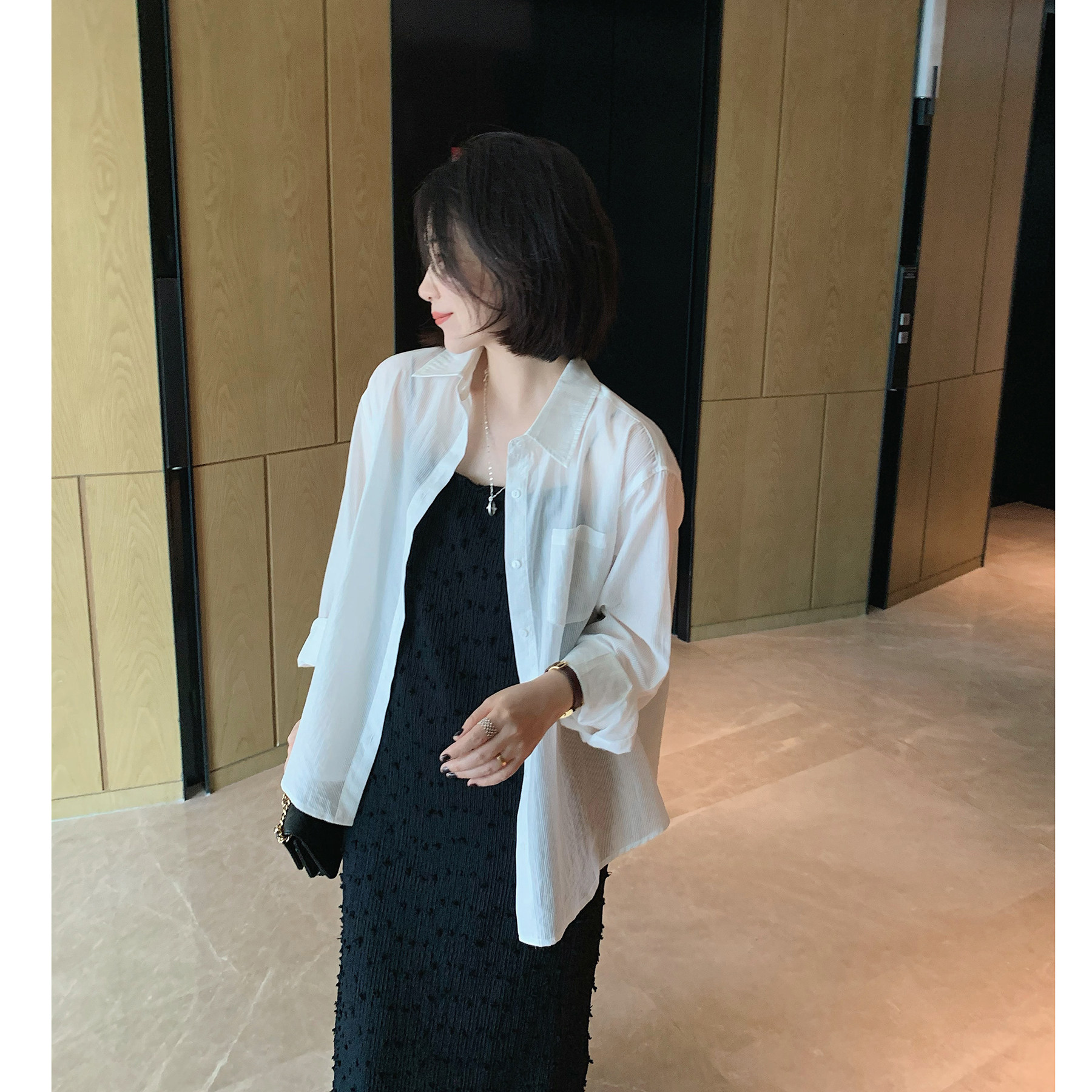 misslady柔软舒适白色衬衫女防晒上衣百搭chic韩系松弛温柔开衫夏