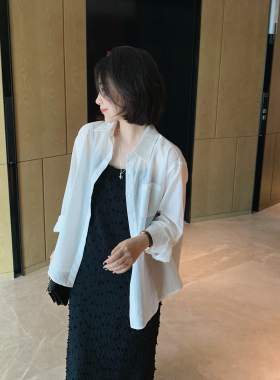 misslady柔软舒适白色衬衫女防晒上衣百搭chic韩系松弛温柔开衫夏
