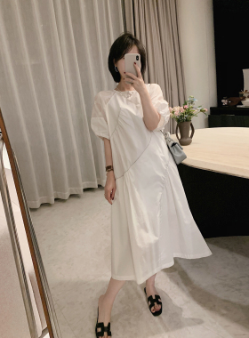 misslady法式复古时髦设计感高级白色连衣裙子女短袖宽松中长款夏