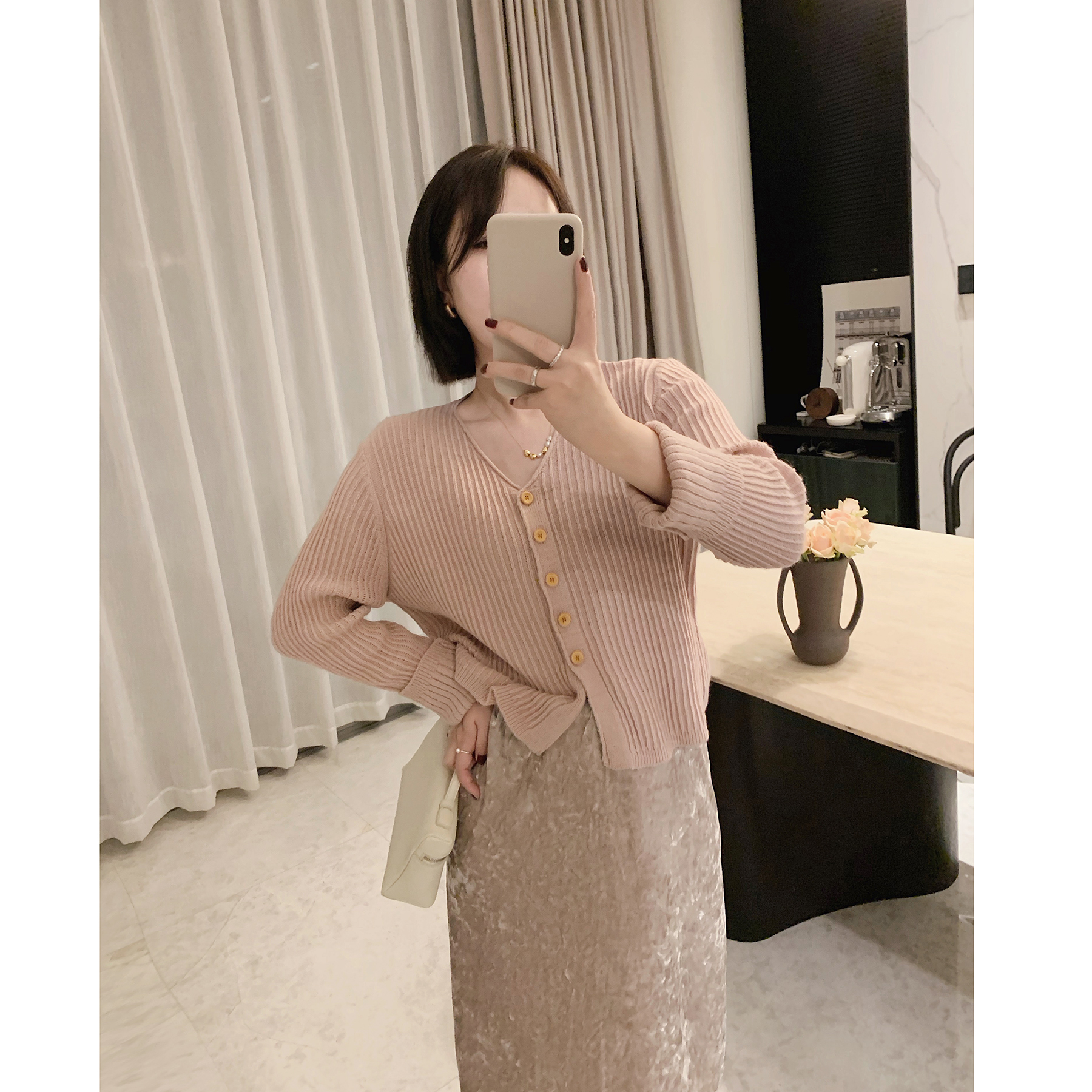 坑条纹羊毛针织衫开衫