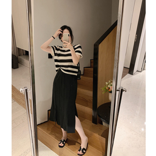 2024新款 misslady下摆流苏复古显瘦黑色半身裙小个子A字裙夏季 女
