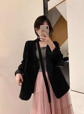 misslady时髦小个子复古黑色西装外套女上衣chic收腰气质韩系西服