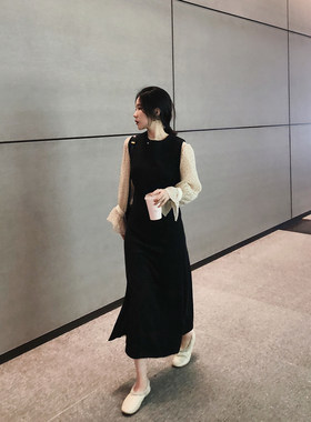 早春背心外穿chic风港味连衣裙